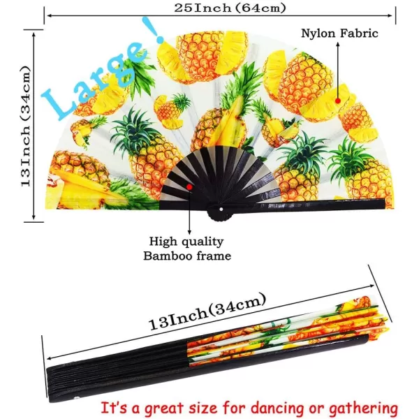 Amajiji Large Folding Fan ChineaseJapanese Bamboo and NylonCloth Folding Hand Fan Hand Folding Fans for WomenMen Hand Fan Festival Fan Gift Fan Folding Fan Dance Fan Black atPineapple