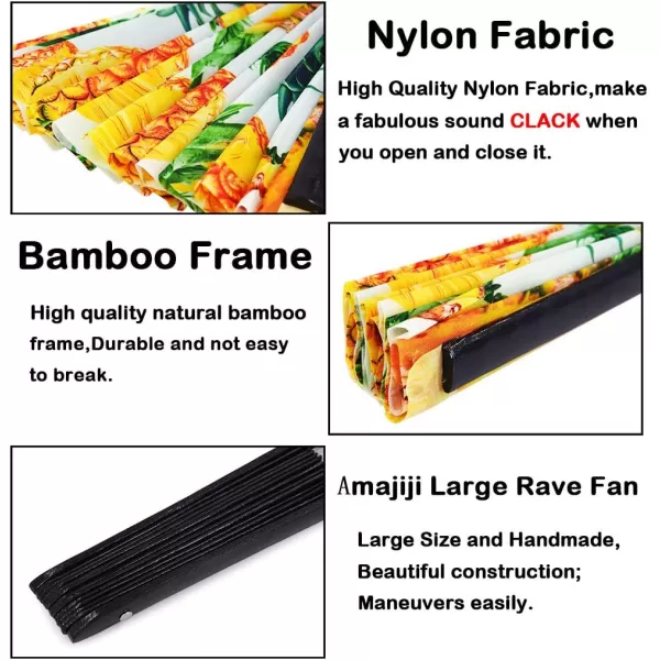 Amajiji Large Folding Fan ChineaseJapanese Bamboo and NylonCloth Folding Hand Fan Hand Folding Fans for WomenMen Hand Fan Festival Fan Gift Fan Folding Fan Dance Fan Black atPineapple