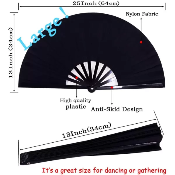 Amajiji Large Folding Fan ChineaseJapanese Folding NylonCloth Hand Fan Women Hand Folding Fans Hand Fan Gift fan Craft fan Folding Fan Dance Fan Black Plastic