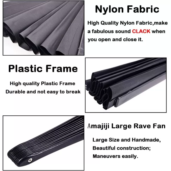 Amajiji Large Folding Fan ChineaseJapanese Folding NylonCloth Hand Fan Women Hand Folding Fans Hand Fan Gift fan Craft fan Folding Fan Dance Fan Black Plastic