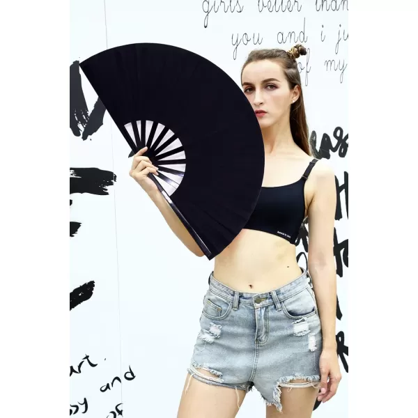 Amajiji Large Folding Fan ChineaseJapanese Folding NylonCloth Hand Fan Women Hand Folding Fans Hand Fan Gift fan Craft fan Folding Fan Dance Fan Black Plastic
