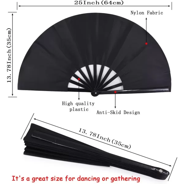 Amajiji Large Folding Fan ChineaseJapanese Folding NylonCloth Hand Fan Women Hand Folding Fans Hand Fan Gift fan Craft fan Folding Fan Dance FanBlack