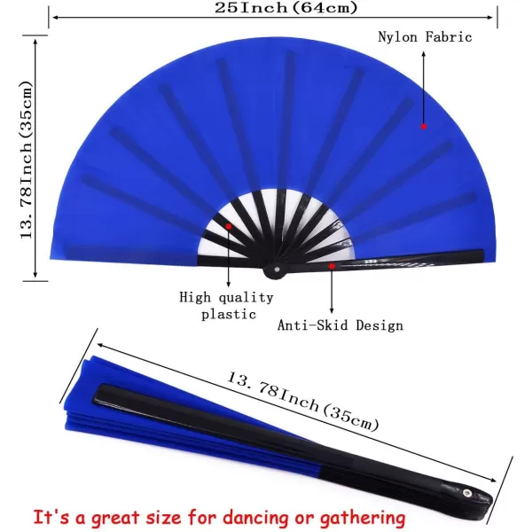 Amajiji Large Folding Fan ChineaseJapanese Folding NylonCloth Hand Fan Women Hand Folding Fans Hand Fan Gift fan Craft fan Folding Fan Dance FanBlue