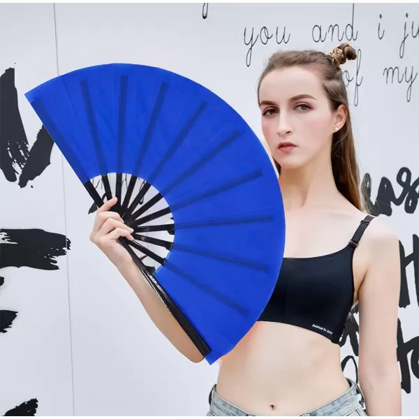 Amajiji Large Folding Fan ChineaseJapanese Folding NylonCloth Hand Fan Women Hand Folding Fans Hand Fan Gift fan Craft fan Folding Fan Dance FanBlue