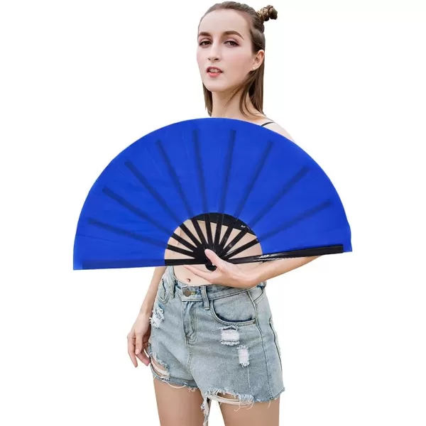 Amajiji Large Folding Fan ChineaseJapanese Folding NylonCloth Hand Fan Women Hand Folding Fans Hand Fan Gift fan Craft fan Folding Fan Dance FanBlue