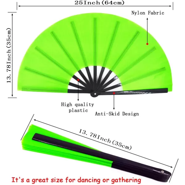 Amajiji Large Folding Fan ChineaseJapanese Folding NylonCloth Hand Fan Women Hand Folding Fans Hand Fan Gift fan Craft fan Folding Fan Dance FanGreen