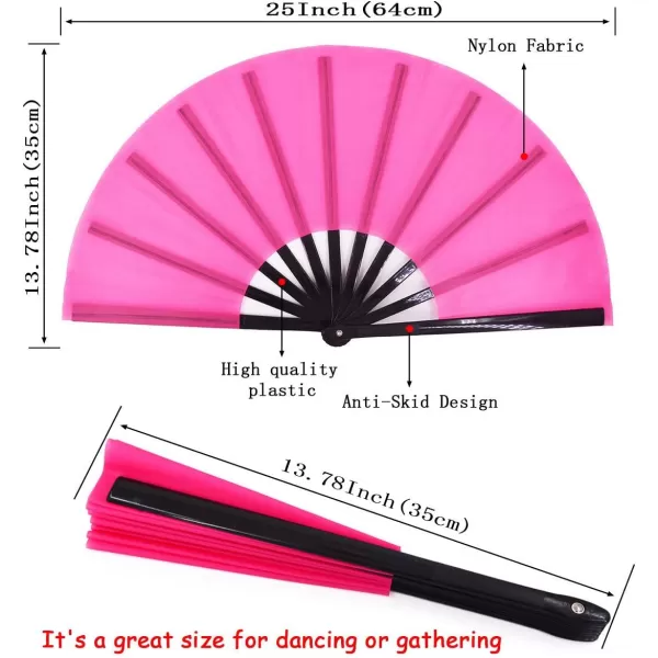 Amajiji Large Folding Fan ChineaseJapanese Folding NylonCloth Hand Fan Women Hand Folding Fans Hand Fan Gift fan Craft fan Folding Fan Dance FanPink