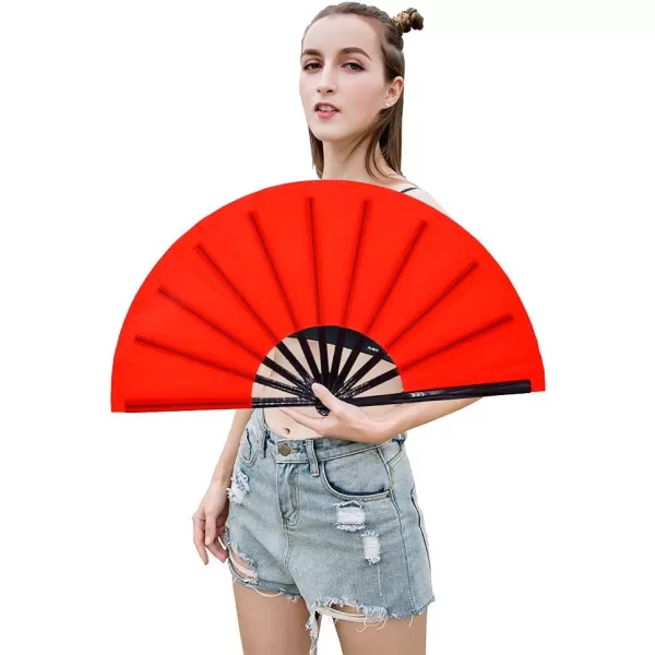 Amajiji Large Folding Fan ChineaseJapanese Folding NylonCloth Hand Fan Women Hand Folding Fans Hand Fan Gift fan Craft fan Folding Fan Dance FanRed