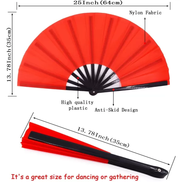 Amajiji Large Folding Fan ChineaseJapanese Folding NylonCloth Hand Fan Women Hand Folding Fans Hand Fan Gift fan Craft fan Folding Fan Dance FanRed