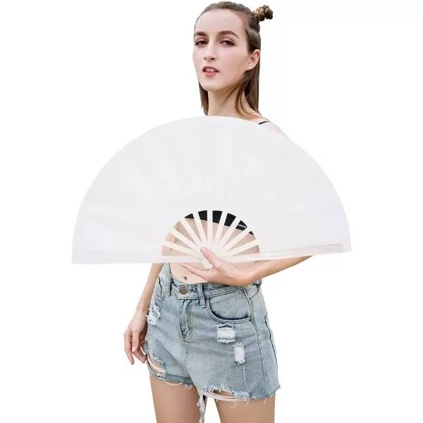 Amajiji Large Folding Fan ChineaseJapanese Folding NylonCloth Hand Fan Women Hand Folding Fans Hand Fan Gift fan Craft fan Folding Fan Dance FanWhite