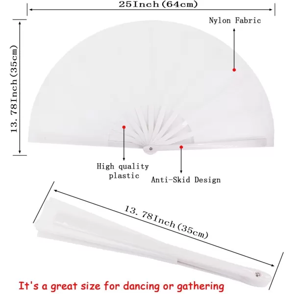 Amajiji Large Folding Fan ChineaseJapanese Folding NylonCloth Hand Fan Women Hand Folding Fans Hand Fan Gift fan Craft fan Folding Fan Dance FanWhite