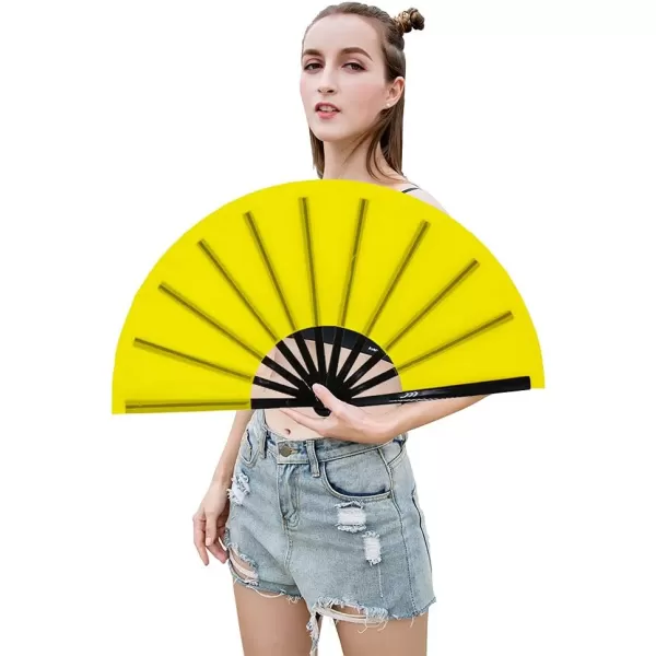 Amajiji Large Folding Fan ChineaseJapanese Folding NylonCloth Hand Fan Women Hand Folding Fans Hand Fan Gift fan Craft fan Folding Fan Dance FanYellow