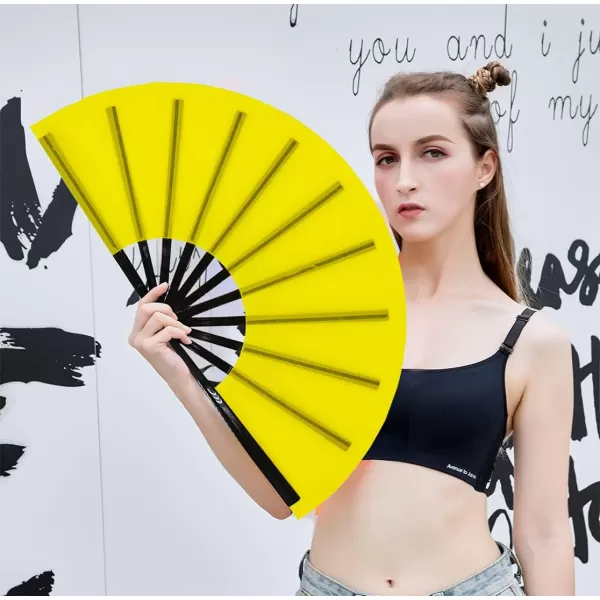 Amajiji Large Folding Fan ChineaseJapanese Folding NylonCloth Hand Fan Women Hand Folding Fans Hand Fan Gift fan Craft fan Folding Fan Dance FanYellow