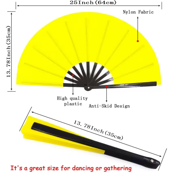 Amajiji Large Folding Fan ChineaseJapanese Folding NylonCloth Hand Fan Women Hand Folding Fans Hand Fan Gift fan Craft fan Folding Fan Dance FanYellow
