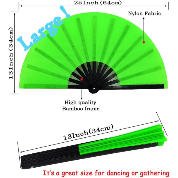 Amajiji Large Folding Fans Rave Festival Accessories for MenWomen Chinese Japanese Hand Fan Gift Fan Drag Queen Fan Performance Fan Dance Fan BlackGreen