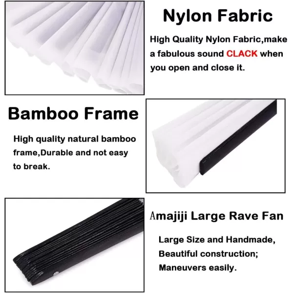 Amajiji Large Folding Fans Rave Festival Accessories for MenWomen Chinese Japanese Hand Fan Gift Fan Drag Queen Fan Performance Fan Dance Fan BlackWhite and Black