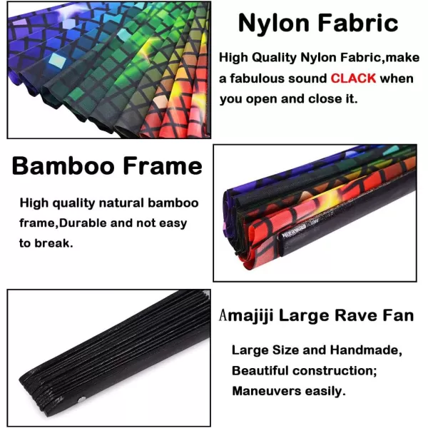 Amajiji Large Folding Hand Rave Fan Clack Fans for WomenMen ChineaseJapanese Bamboo and NylonCloth Hand held Folding Fan Hand Fan Festival Fan Gift Fan Craft Fan Dance Fan Carnival ightsCarnival ights