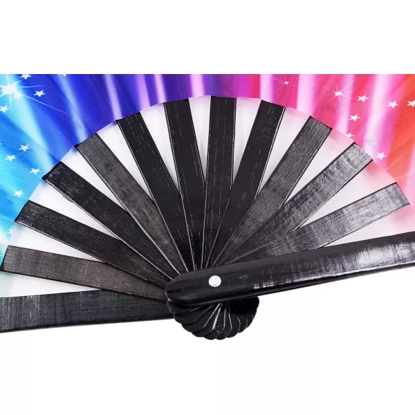 Amajiji Large Folding Hand Rave Fan Clack Fans for WomenMen ChineaseJapanese Bamboo and NylonCloth Hand held Folding Fan Hand Fan Festival Fan Gift Fan Craft Fan Dance Fan Carnival ightsColorful Rainbow