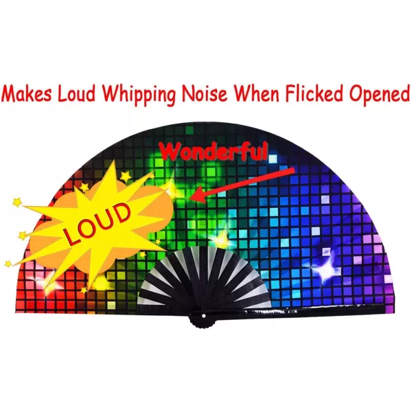 Amajiji Large Folding Hand Rave Fan Clack Fans for WomenMen ChineaseJapanese Bamboo and NylonCloth Hand held Folding Fan Hand Fan Festival Fan Gift Fan Craft Fan Dance Fan Carnival ightsCarnival ights