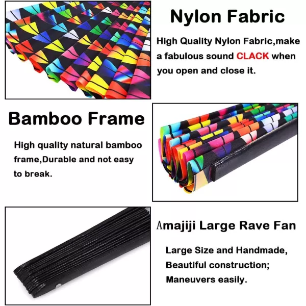 Amajiji Large Folding Hand Rave Fan Clack Fans for WomenMen ChineaseJapanese Bamboo and NylonCloth Hand held Folding Fan Hand Fan Festival Fan Gift Fan Craft Fan Dance Fan Carnival ightsColorful lips