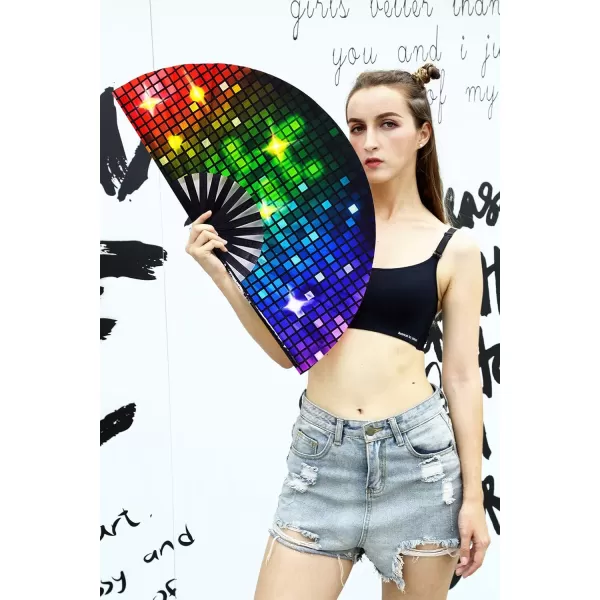 Amajiji Large Folding Hand Rave Fan Clack Fans for WomenMen ChineaseJapanese Bamboo and NylonCloth Hand held Folding Fan Hand Fan Festival Fan Gift Fan Craft Fan Dance Fan Carnival ightsCarnival ights