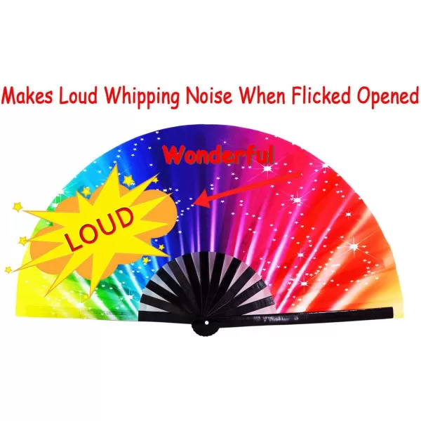 Amajiji Large Folding Hand Rave Fan Clack Fans for WomenMen ChineaseJapanese Bamboo and NylonCloth Hand held Folding Fan Hand Fan Festival Fan Gift Fan Craft Fan Dance Fan Carnival ightsColorful Rainbow