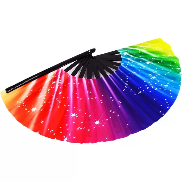 Amajiji Large Folding Hand Rave Fan Clack Fans for WomenMen ChineaseJapanese Bamboo and NylonCloth Hand held Folding Fan Hand Fan Festival Fan Gift Fan Craft Fan Dance Fan Carnival ightsColorful Rainbow