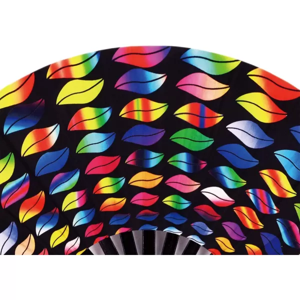 Amajiji Large Folding Hand Rave Fan Clack Fans for WomenMen ChineaseJapanese Bamboo and NylonCloth Hand held Folding Fan Hand Fan Festival Fan Gift Fan Craft Fan Dance Fan Carnival ightsColorful lips