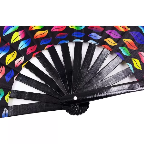 Amajiji Large Folding Hand Rave Fan Clack Fans for WomenMen ChineaseJapanese Bamboo and NylonCloth Hand held Folding Fan Hand Fan Festival Fan Gift Fan Craft Fan Dance Fan Carnival ightsColorful lips