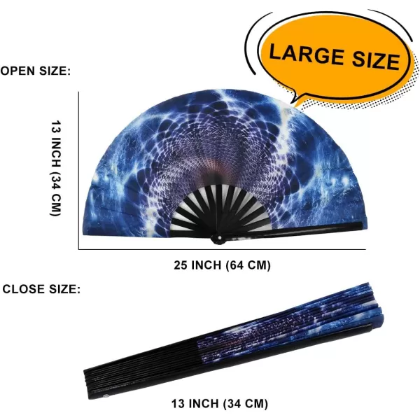 Amajiji Large Folding Hand Rave Fan for WomenMen ChineaseJapanese Bamboo and NylonCloth Folding Hand Fan Hand Fan Festival Fan Gift Fan Craft Fan Folding Fan Dance FanFantasy starry sky