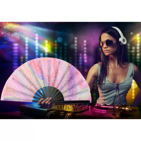 Amajiji Large Folding Hand Rave Fan for WomenMen ChineaseJapanese Bamboo and NylonCloth Folding Hand Fan Hand Fan Festival Fan Gift Fan Craft Fan Folding Fan Dance FanPsychedelic Neon