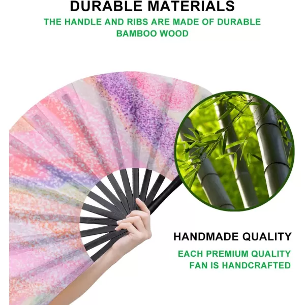 Amajiji Large Folding Hand Rave Fan for WomenMen ChineaseJapanese Bamboo and NylonCloth Folding Hand Fan Hand Fan Festival Fan Gift Fan Craft Fan Folding Fan Dance FanPsychedelic Neon