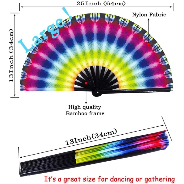 Amajiji Large Folding Hand Rave Fan for WomenMen ChineaseJapanese Bamboo and NylonCloth Folding Hand Fan Hand Fan Festival Fan Gift Fan Craft Fan Folding Fan Dance Fan Disco Bassperture