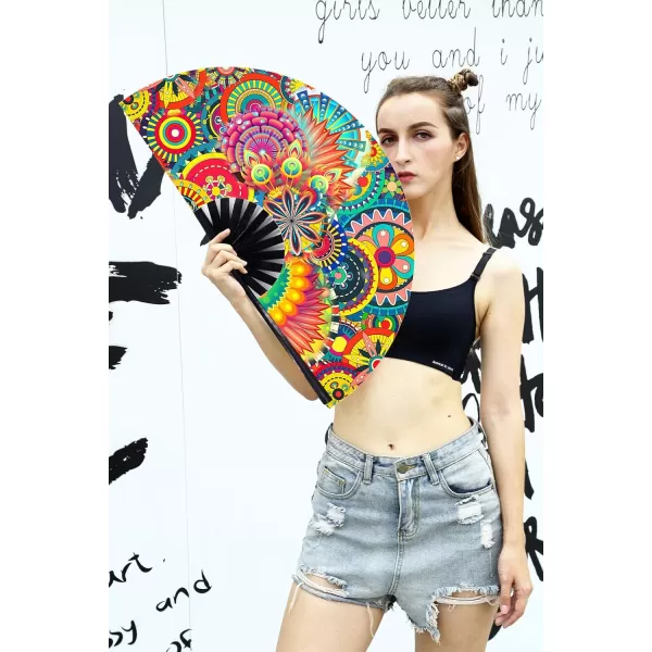 Amajiji Large Folding Hand Rave Fan for WomenMen ChineaseJapanese Bamboo and NylonCloth Folding Hand Fan Hand Fan Festival Fan Gift Fan Craft Fan Folding Fan Dance Fan Disco BassDream lower