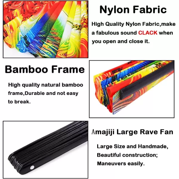 Amajiji Large Folding Hand Rave Fan for WomenMen ChineaseJapanese Bamboo and NylonCloth Folding Hand Fan Hand Fan Festival Fan Gift Fan Craft Fan Folding Fan Dance Fan Disco BassSunset