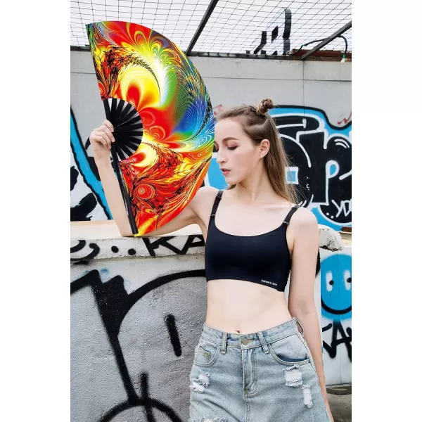 Amajiji Large Folding Hand Rave Fan for WomenMen ChineaseJapanese Bamboo and NylonCloth Folding Hand Fan Hand Fan Festival Fan Gift Fan Craft Fan Folding Fan Dance Fan Disco BassSunset