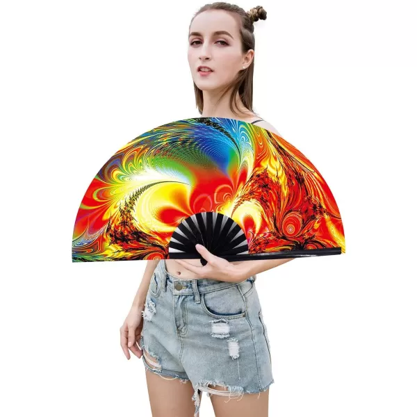 Amajiji Large Folding Hand Rave Fan for WomenMen ChineaseJapanese Bamboo and NylonCloth Folding Hand Fan Hand Fan Festival Fan Gift Fan Craft Fan Folding Fan Dance Fan Disco BassSunset