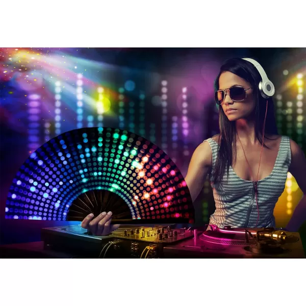 Amajiji Large Folding Hand Rave Fan for WomenMen ChineaseJapanese Bamboo and NylonCloth Folding Hand Fan Hand Fan Festival Fan Gift Fan Craft Fan Folding Fan Dance Fan Disco BassDj Lighting