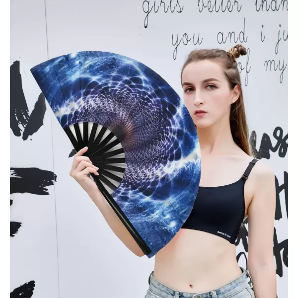 Amajiji Large Folding Hand Rave Fan for WomenMen ChineaseJapanese Bamboo and NylonCloth Folding Hand Fan Hand Fan Festival Fan Gift Fan Craft Fan Folding Fan Dance FanFantasy starry sky