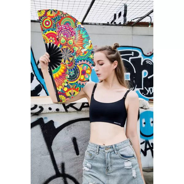 Amajiji Large Folding Hand Rave Fan for WomenMen ChineaseJapanese Bamboo and NylonCloth Folding Hand Fan Hand Fan Festival Fan Gift Fan Craft Fan Folding Fan Dance Fan Disco BassDream lower
