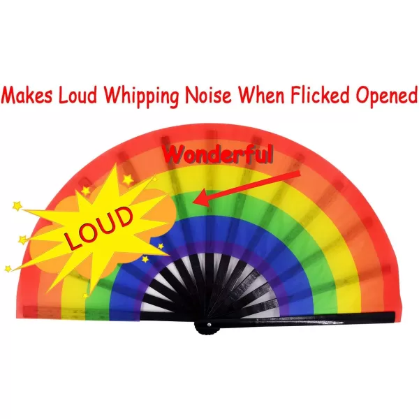 Amajiji Large Folding Hand Rave Fan for WomenMen ChineaseJapanese Bamboo and NylonCloth Folding Hand Fan Hand Fan Festival Fan Gift Fan Craft Fan Folding Fan Dance Fan Disco BassRainbow