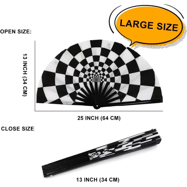 Amajiji Large Folding Hand Rave Fan for WomenMen ChineaseJapanese Bamboo and NylonCloth Folding Hand Fan Hand Fan Festival Fan Gift Fan Craft Fan Folding Fan Dance FanSpeed Checkered