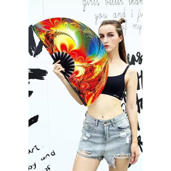 Amajiji Large Folding Hand Rave Fan for WomenMen ChineaseJapanese Bamboo and NylonCloth Folding Hand Fan Hand Fan Festival Fan Gift Fan Craft Fan Folding Fan Dance Fan Disco BassSunset