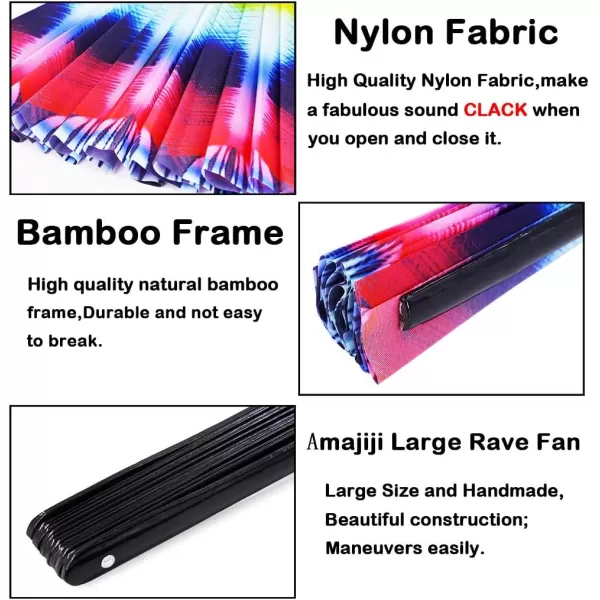 Amajiji Large Folding Hand Rave Fan for WomenMen ChineaseJapanese Bamboo and NylonCloth Folding Hand Fan Hand Fan Festival Fan Gift Fan Craft Fan Folding Fan Dance Fan Disco Bassperture