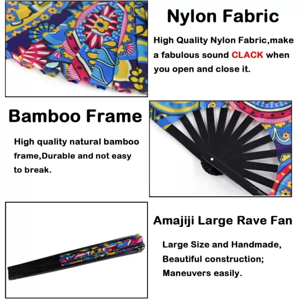 Amajiji Large Folding Hand Rave Fan for WomenMen ChineaseJapanese Bamboo and NylonCloth Folding Hand Fan Hand Fan Festival Fan Gift Fan Craft Fan Folding Fan Dance Fan Disco BassFantasy Flowers