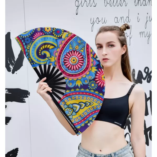 Amajiji Large Folding Hand Rave Fan for WomenMen ChineaseJapanese Bamboo and NylonCloth Folding Hand Fan Hand Fan Festival Fan Gift Fan Craft Fan Folding Fan Dance FanFantasy Flowers