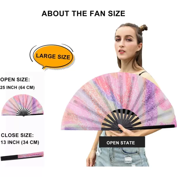 Amajiji Large Folding Hand Rave Fan for WomenMen ChineaseJapanese Bamboo and NylonCloth Folding Hand Fan Hand Fan Festival Fan Gift Fan Craft Fan Folding Fan Dance FanPsychedelic Neon