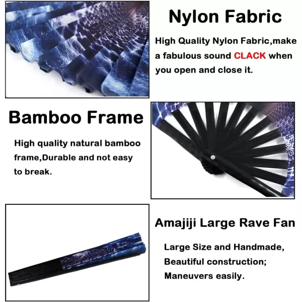 Amajiji Large Folding Hand Rave Fan for WomenMen ChineaseJapanese Bamboo and NylonCloth Folding Hand Fan Hand Fan Festival Fan Gift Fan Craft Fan Folding Fan Dance FanFantasy starry sky