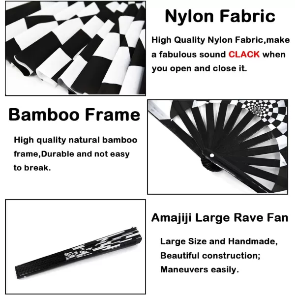 Amajiji Large Folding Hand Rave Fan for WomenMen ChineaseJapanese Bamboo and NylonCloth Folding Hand Fan Hand Fan Festival Fan Gift Fan Craft Fan Folding Fan Dance FanSpeed Checkered