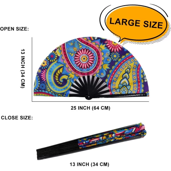 Amajiji Large Folding Hand Rave Fan for WomenMen ChineaseJapanese Bamboo and NylonCloth Folding Hand Fan Hand Fan Festival Fan Gift Fan Craft Fan Folding Fan Dance FanFantasy Flowers